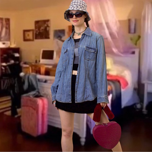 Vintage 90s grunge denim button up shirt - Picture 2 of 15